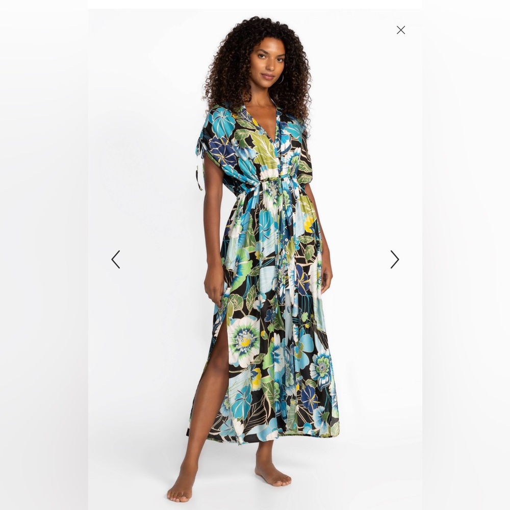 Johnny Was Blue Floral Beach Cover Up Maxi Dress NWT Boho Resort Size S/M